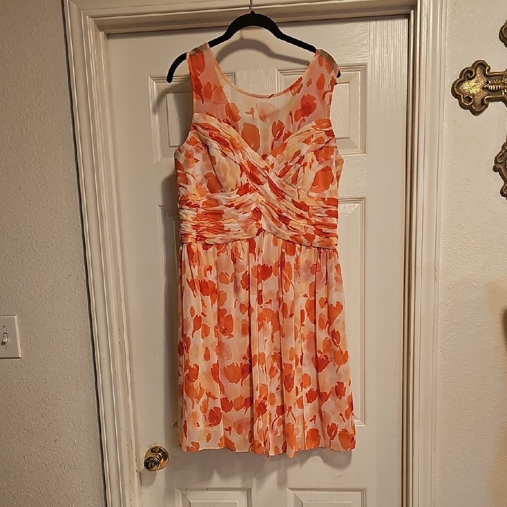 Donna Ricco Orange and White Floral Midi Dress
